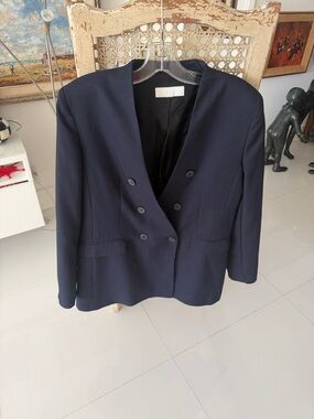 Zara Navy Double-Breasted Blazer Jacket